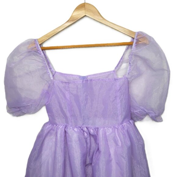 Girl's Purple Princess Dress size S Puff Sleeves Sheer - Picture 2 of 12